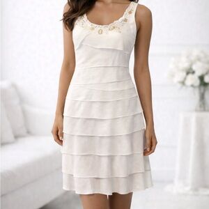 SL Fashions White Layered Midi Dress